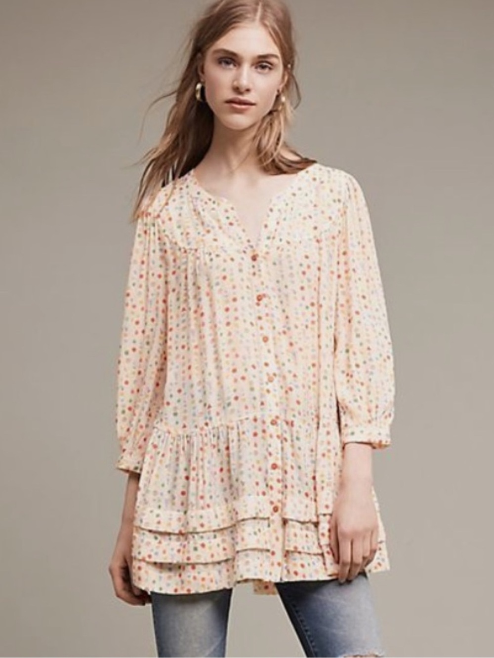 Maeve Anthropologie Paccia Geometric Tiered Tunic Blouse Large